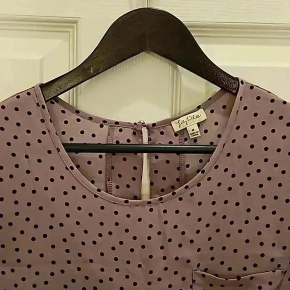 Lily White Lilac Black Polka Dot Feminine Sheer Top Sz Med - Picture 4 of 7
